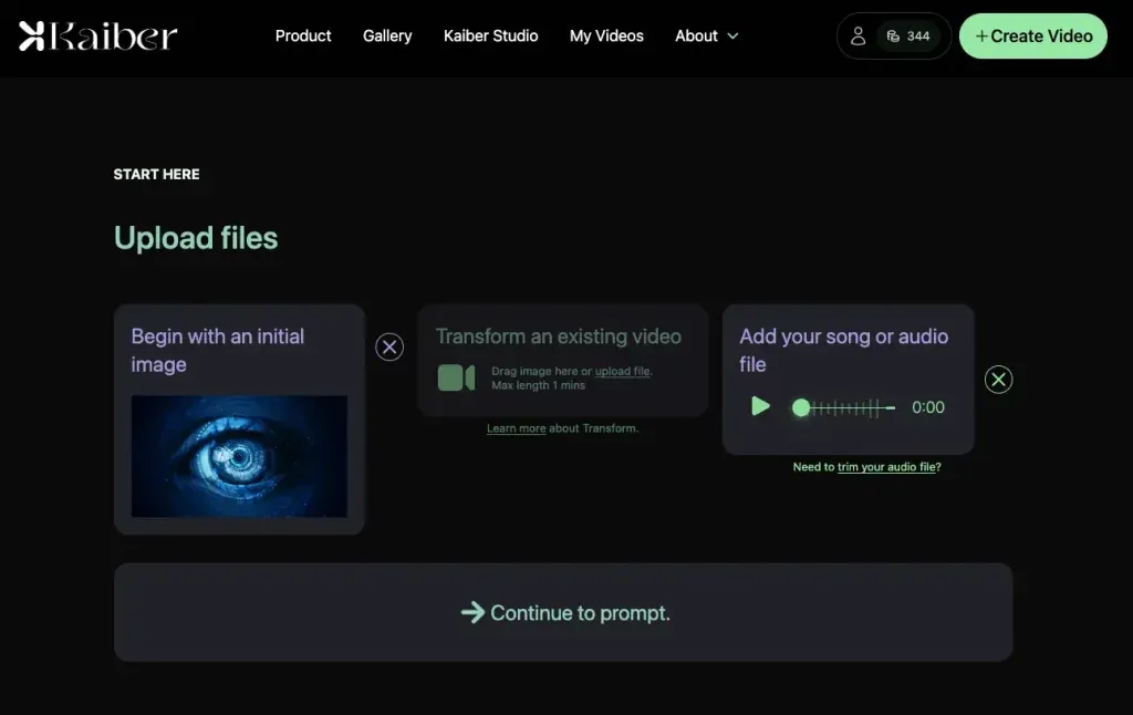 Génération de vidéos avec Kaiber : Chargement des médias